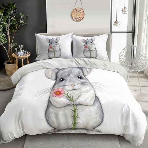 Gris Clair Housse de Couette avec 2 Taie d'oreiller 65x65 cm - Bouquet Totoro Parure de lit - Ensembles de Housses de Couette en Microfibre brossée Douce, 200...