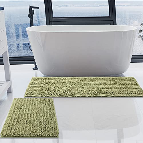 Luxury Chenille Light Sage Green Bathroom Rugs Sets 2 Piece, Thickened Hot Melt Rubber Bottom Bath Mats for Bathroom Non Slip,Ba