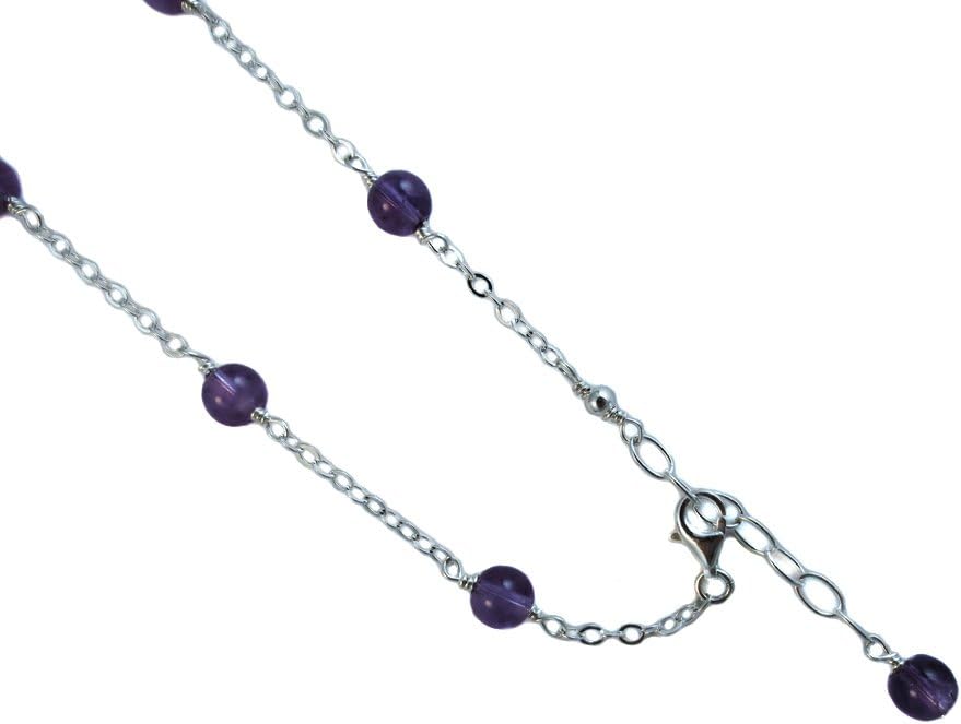 JOSCO 6mm Simulated Amethyst Colored Beads with Sterling Silver Anklet, Bracelet. 7,8,9,10,11,12,13"