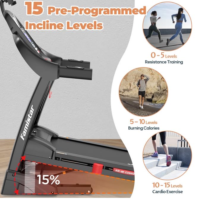 Image of 5HP Foldable Treadmill w / 15% Auto Incline, 400LB Treadmill for Home Jogging Walking, Personalized App Control, 71 Programs,10MPH Fast Speed for Varied Workout Intensity, Shock Absorption Dual Deck