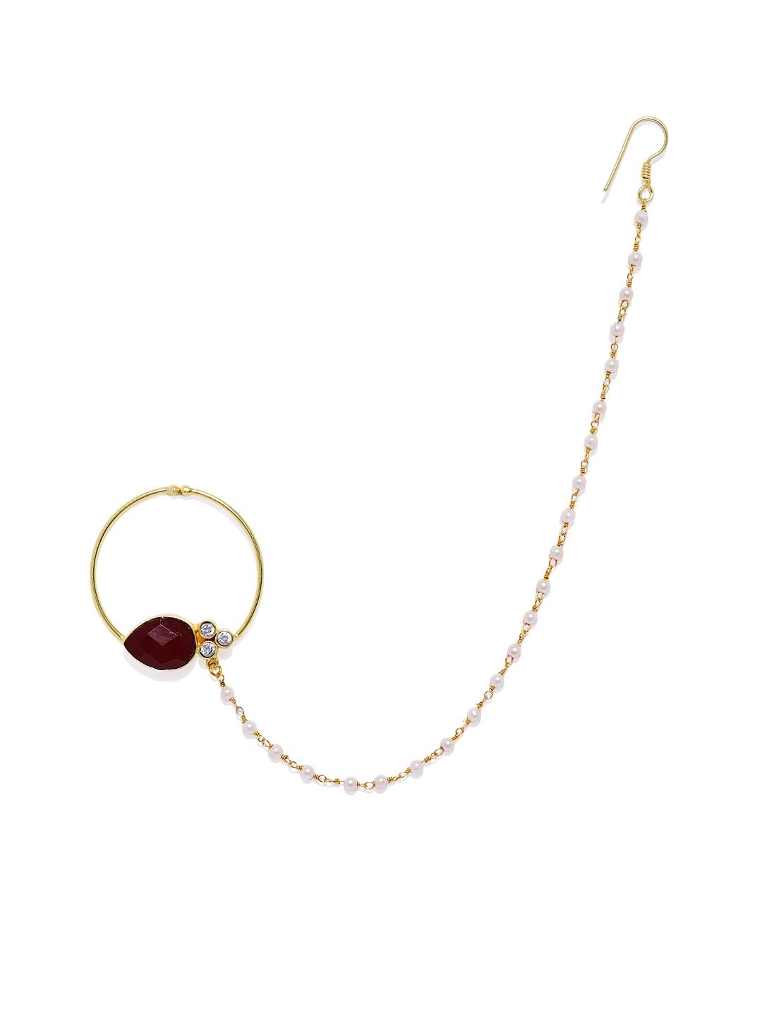 ACCESSHER Gold Plated Ruby Stone Nose Ring With Chain (Marun) (B07XLJCRQB) Amazon Price History, Amazon Price Tracker