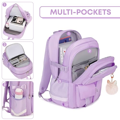 3PCS School Backpack For Student Women College Middle High Teen Girls Bookbag Waterproof Laptop Bag Purple4