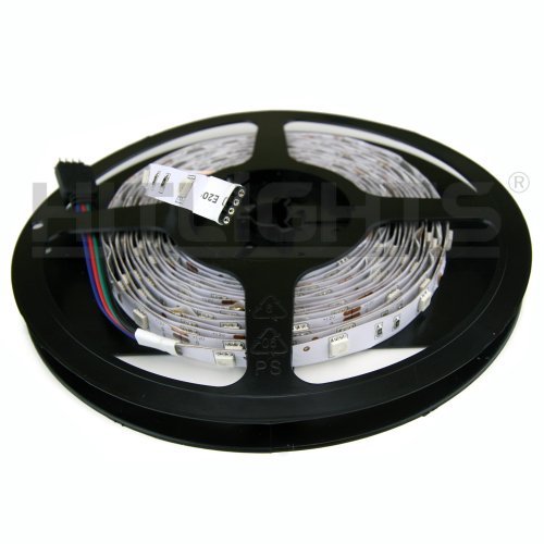 HitLights High Density LED Light Strip - RGB Multicolor SMD 5050-300 LEDs, 16.4 Ft Roll - 12V DC - 218 Lumens / 3.4 Watts per Foot - Indoor IP-30 - Color Changing LED Tape Light