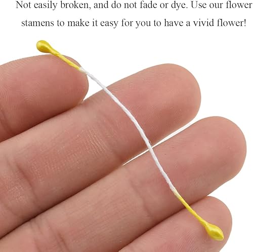 Miniatura 5 de HAHIYO 700 piezas de 0.118 in de perla amarilla de doble cabeza de estambres de flores Pistilo hecho a mano, flores artificiales para flore