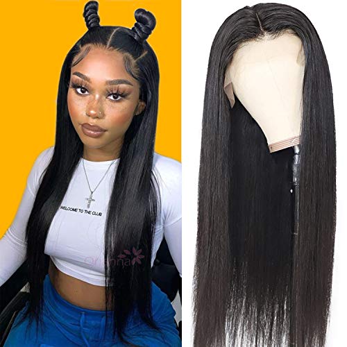 Black Lace Front Wig with Free Part Heat Resistant Synthetic Wig for Women Glueless Straight Long Black Wig with Natural Hairline 22 inches