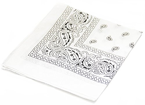 Soophen Paisley One Dozen Cowboy Bandanas (White 22 X 22 in, 12-Pack)