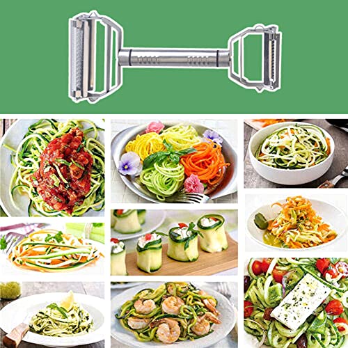4 In1 Stainless Steel Dual Blade Vegetable Peeler - Commercial Grade Julienne Cutter, Slicer, Shredder, Scraper - Fruit, Potatoes, Carrot, Cucumber - Kitchen, Home Staple - Perfect Housewarming Gift #TOP6