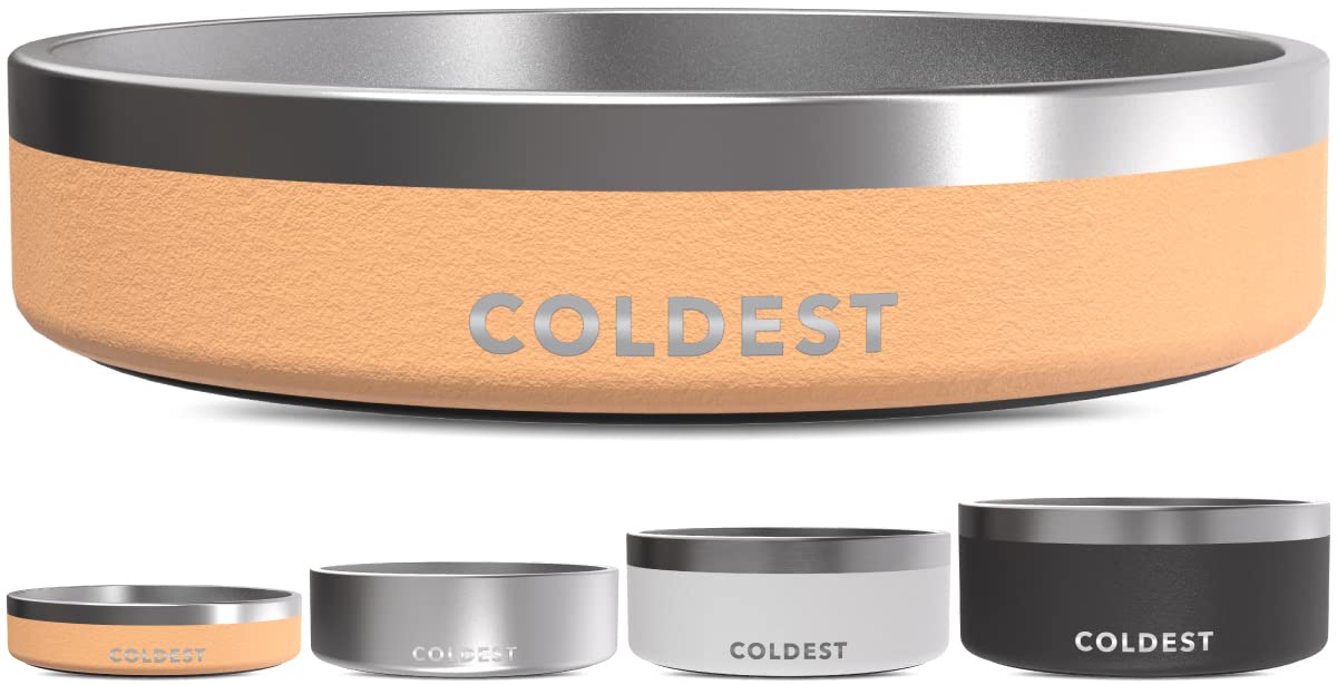 The Coldest Water Dog Bowl - Stainless Steel Non Slip No Spill Proof Skid Metal Insulated Dog Bowls, Cats, Pet Food Dish Feeding for Large Medium Small Breed Dogs (21 oz, Sahara Tan)