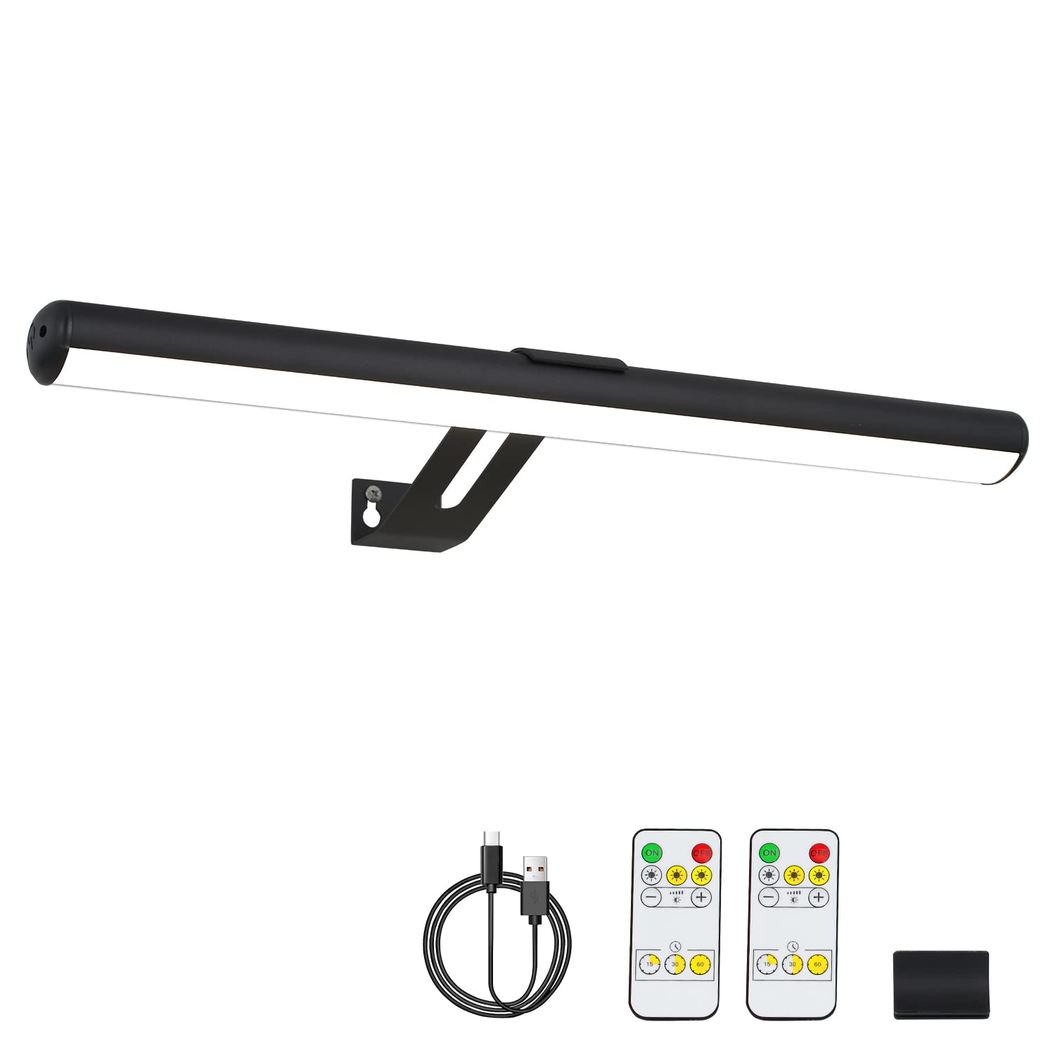 Rechargeable Picture Light, Cordless Picture Light for Paintings with 2 Remotes, 18 Inch Picture Frame Light with 48 LEDs Head, 3Modes, Dartboard Light with 2 Base for Display, Art-Black