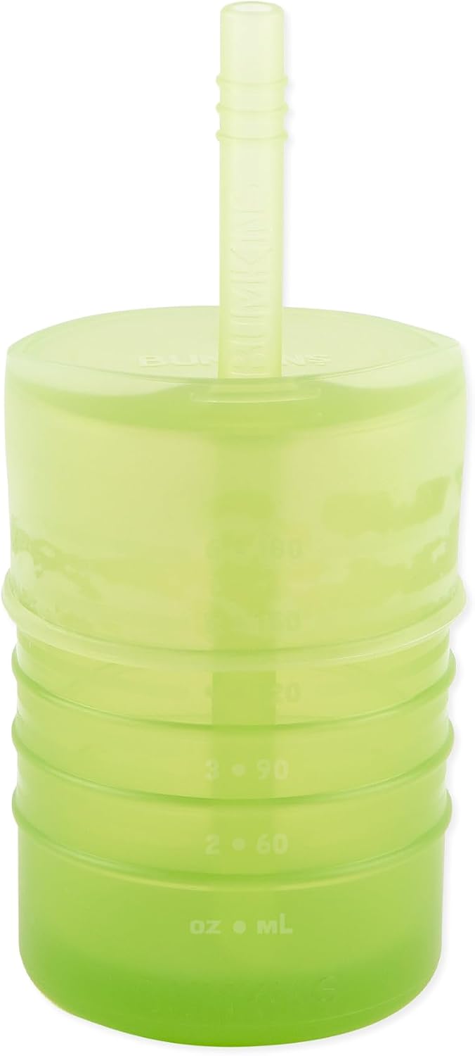 Bumkins Baby and Toddler Cups, Sippy Cup with Straw, Spill Proof, Transition Cup for Babies Age 1 Year, Safely Sip from Lid or Straw, First Year Supplies, Platinum Silicone, Holds 7oz, Sage Green