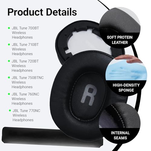 1 Paar Ersatz-Ohrpolster und 1 Kopfbügel für JBL Tune 700(700BT)/710(710BT)/720(720BT)/750(750BT,750BTNC)/760(760NC) Kopfhörer, mit Memoryschaum