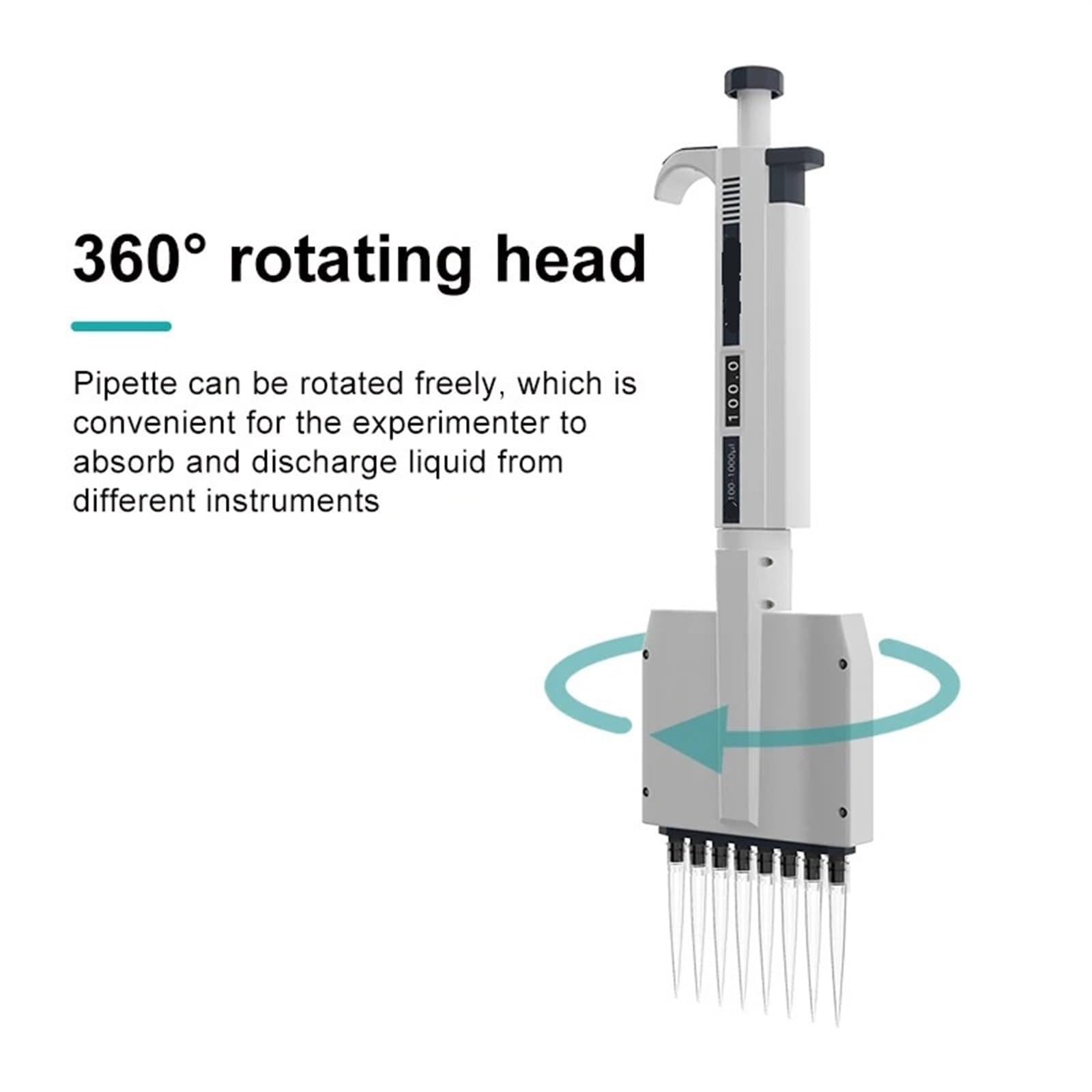 Pipeta Multicanal (8/12 Canales), Ajustable Digitalmente De 0,5 A 300 Μl, Punta Giratoria De 360° Y Pantalla LCD, Utilizada Para Cultivo Celular Y ELISA En Laboratorio.,M8-50