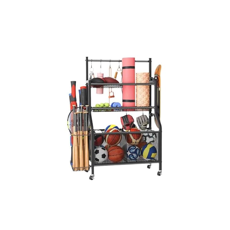 Home Gym Storage Rack, Yoga Mat Weight Rack with Lockable Wheels & Adjustable Hooks Weight Stand for Dumbbells, Yoga Mat Storage, Home Exercise, Fitness Gear - Image 8