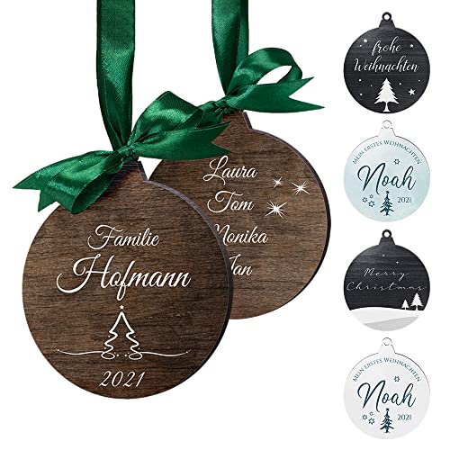 Personalisierter Holzanhänger Weihnachten - Christbaumschmuck Holz - Weihnachtskugeln selbst gestalten - Tannenbaum Kugeln mit Namen und Text - Baumschmuck Deko