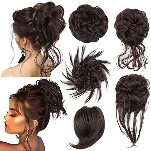 Fnypretty 5 Pcs Messy Bun Hair Piece Hair Bun Hair Pieces For Women Tousled Updo Messy Curly Hair Pieces Hair Extensions Ponytail Elastic Easy Scrunchies Hairpiece(6A# Dark Brown) #TOP1