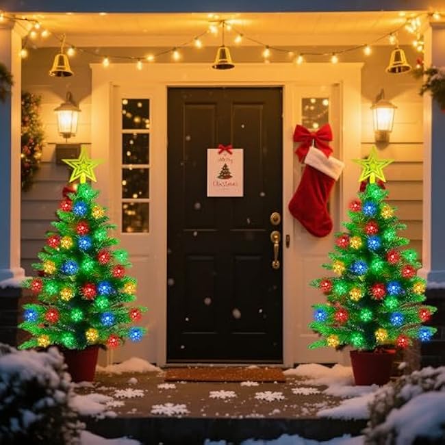 2 Pack 3.6Ft Solar Christmas Tree with 100 Snowflake Lights, Waterproof Christmas Decorations Outdoor, Solar Christmas Lights Outdoor Xmas Tree for Yard, Pathway, Porch, Cemetery, Holiday Decor