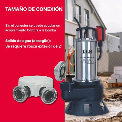 Foto von T.I.P. Extrema 600/14 CX Edelstahl Schmutzwasser Tauchpumpe - Baupumpe mit 36.000l/h Leistung, Wasserdicht, Robust für Flüssigkeit bis 95°C, 30194
