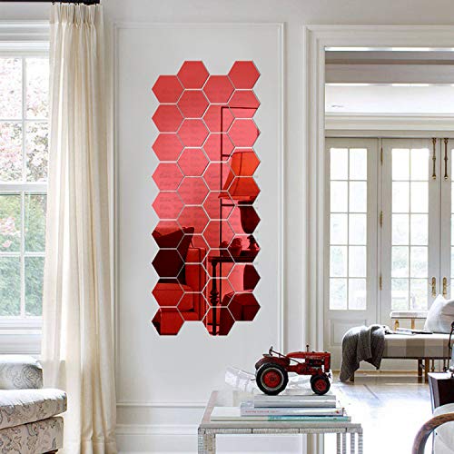 Image of Bikri Kendra - Hexagon 35 Red with 20 Butterfly Silver Stickers for Wall, Wall Decor Sticker,Mirror, Acrylic Stickers,