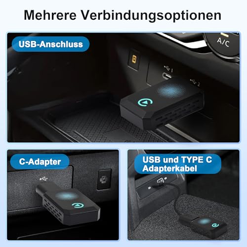 CarPlay Wireless Adapter, 2025 Upgrade CarPlay Dongle Konvertiert Kabelgebunden zu Kabellos für iPhone, USB C/A Plug and Play CarPlay Adapter Kompatibel mit iPhone iOS 10+ und Autos mit CarPlay