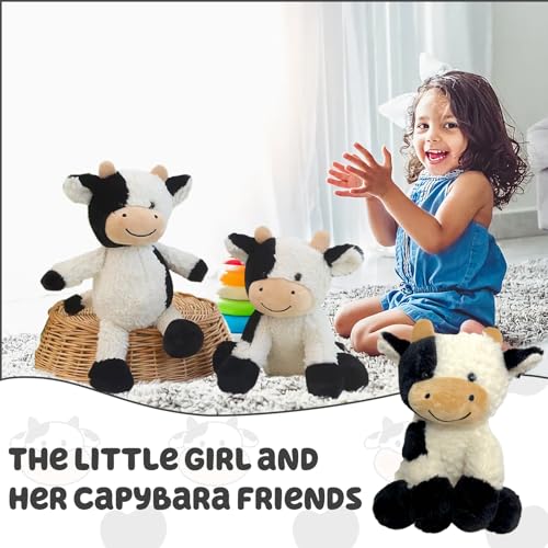 GYHWOFUL Kuscheltier Kuh 22CM, Niedliches Kuh Stofftier Spielzeug, Weiches Flauschiger Schwarz Weiß Kuh Plüschtier, Plüsch Stuffed Animals, Geschenke für Kinder Jungen Mädchen, Home deko Sitzposition