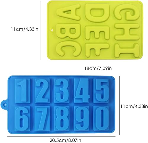 Miniatura 3 de FineGood - 4 moldes de silicona con números y alfabetos, moldes de 26 letras y números, moldes para dulces, galletas, chocolate, bricolaje, bandejas