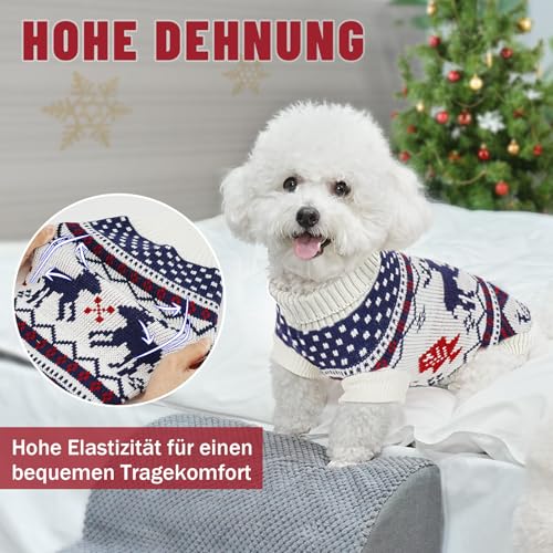 Supet Hundepullover Winter für kleine Grosse Hunde – Weicher gestrickter Hundepulli mit hohem warm, elastisch, Hundemantel für Dackel, Französische Bulldogge, XS-XXL, Weihnachten & Alltag(M)