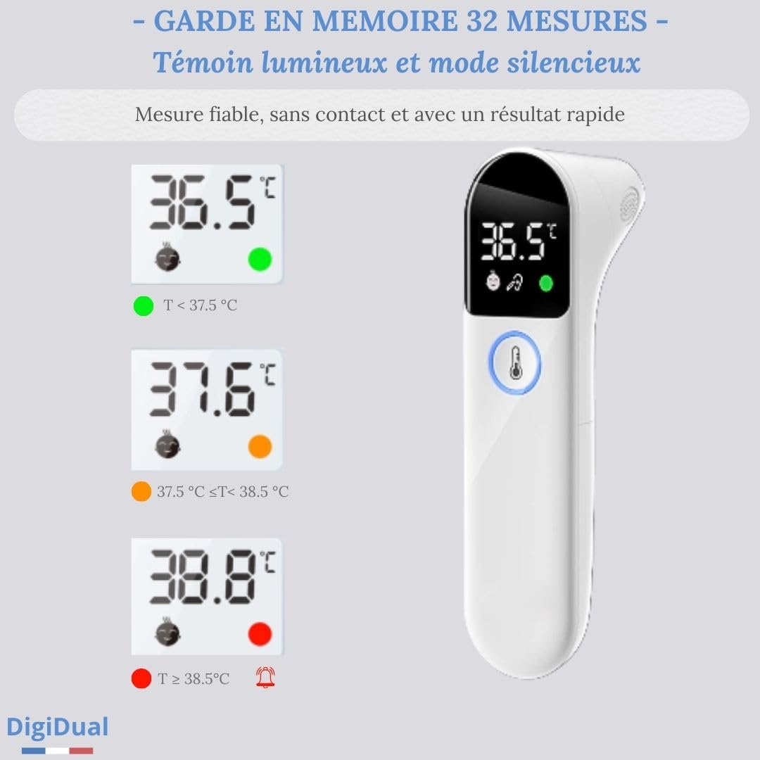 DigiDual Thermomètre Infrarouge Médical Auriculaire et Sans Contact – Certifié CE IEC 60601‑1, Précis & Rapide, Pour Toute la Famille, Notice FR incluse