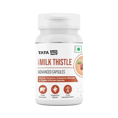 Tata 1mg Milk Thistle Liver Detox Capsules (Veg) - 60 Count | Liver Health Supplement with 70% Silymarin, Dandelion & Gi