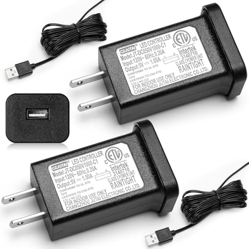 Flutesan 2 Pcs USB Interface 5v5w Class 2 Power Supply with 2 Pcs Extension Cord for Christmas USB...