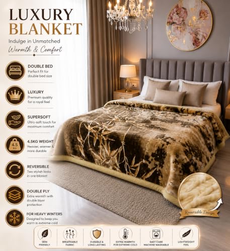 Image of Signature Exclusive Chanakya Supersoft Luxury Heavy Winter Double Ply Double Bed Mink Blanket - 4.5 kg | 100% Polyester | 2.10 m x 2.40 m | Royal Luxe Comfort for Extreme Cold (Desert Mosaic)