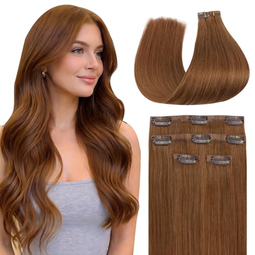 Image of Full Shine Seamless Clip in Extensions, Light Copper, Thick Ends | Invisible Hair Extensions, 20 Inch 95g 4 Pcs, Scalp Coverage, Soft Silky, Holiday Events, Long Hair