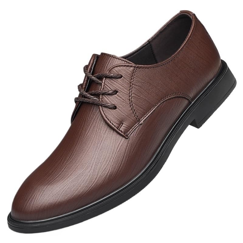 Men's Dress Shoes Pu Leather Breathable Fashion Lace Up Non Slip Rubber Sole Slip Resistant Anti-Slip Prom Wedding Evening(Brown,7)