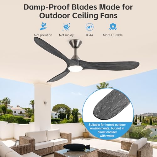 Image of 52 inch Ceiling Fan with Light, Outdoor Ceiling Fans for Patios 3 Blade Dimmable Solid Wood Ceiling Fan with Lights, Farmhouse Propeller Ceiling Fans for Indoor, Porch, Exterior, DC Motor