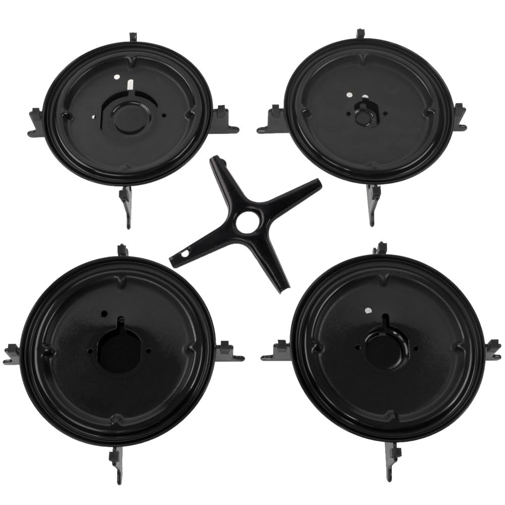 Universal Gasherd Stützset mit Herd Top Brenner & Deckel Set - 4 Pfannenstützen, 4 Grillplatten, 4 Grillplatten, 1 Topfständer, (Befestigungsschrauben), 4 Gasbrennerkrone + 4 Kappe