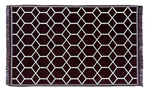 Image of Sparrow WorldGeometric Designer Superfine Exclusive Velvet Chenille Carpet /Area Rug /Bedside Runner (Coffee, 4 X 6 Feet (121.92 X 182.88 CM)
