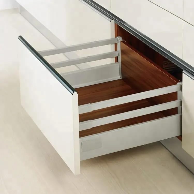 Image of DBR Metal Innotech Drawer For Modular Kitchen & Office Tandem Box With Full Extension Double-Walled System With Railing Pack Of 1 Set (8 X 20 Inche, White)