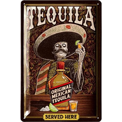 LANOLU Cartel de chapa retro para bar, decoración de bar, cartel de Tequila Served Here, cartel de metal vintage como accesorios de alcohol para sala de fiesta, cartel de cóctel como regalo,