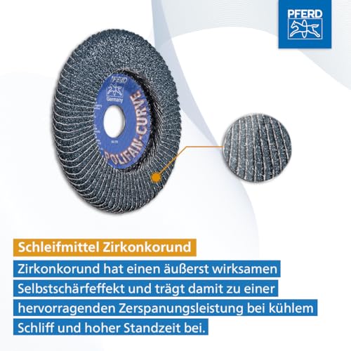 PFERD tools Fächerscheibe POLIFAN curve 2 Stück | Ø 125 mm, Breite M (11 mm), Z40, SGP STEELOX | 69398197 für die präzise Kehlnahtbearbeitung