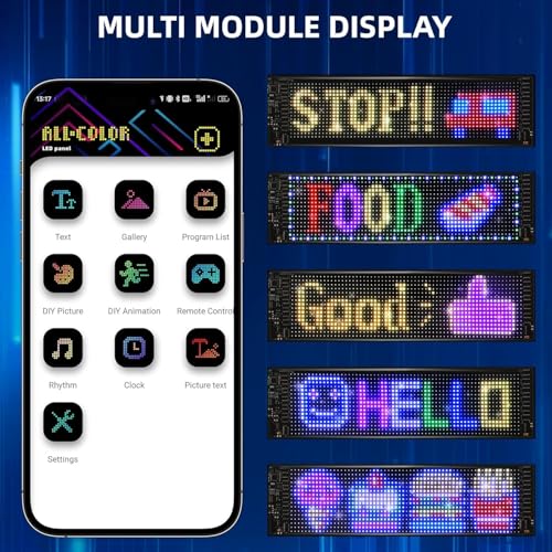 Image of Programmable LED Matrix Panel for Advertising & DIY Use, 6.81 inchx2.76 inch Small Screen Animation 5V LED Sign for Car Business Shop Bar Party Festival Home Decor,App & Remote Control