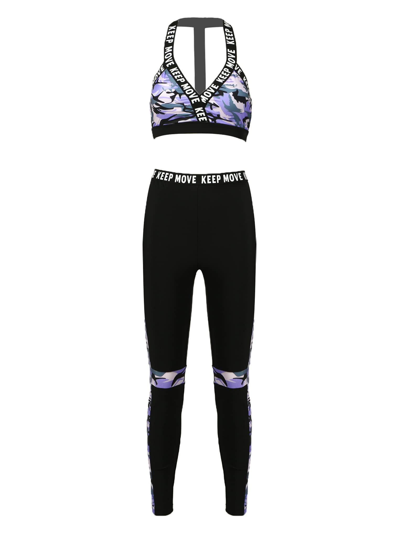 Freebily Womens Two Pieces Activewear Tracksuit Sport Bras Tops with High Waisted Leggings Pants Set