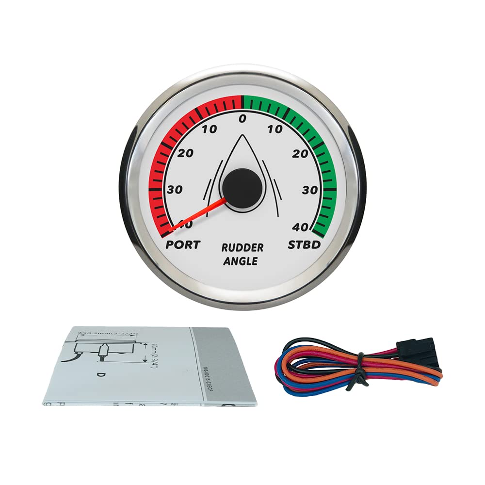 ELING 85mm Rudder Angle Gauge Indicator 0-190ohm with Mating Sensor with Backlight 9-32V (85mm White+Stainless Steel)
