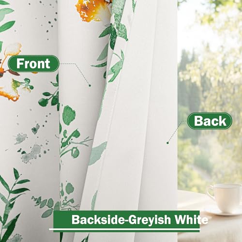 Image of MYSKY HOME Floral Blackout Extra Long Curtains 102 inch Length 2 Panels for Living /Dining Room- Flower Patterned Room Darkening Light Blocking Grommet Window Drapes, 52 inch W Each Panel, Yellow and Green