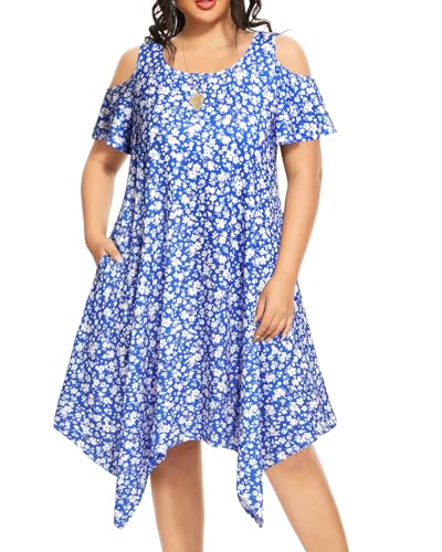 Image of Pinup Fashion Plus Size Summer Sundress Casual Flowy Cold Shoulder Dress