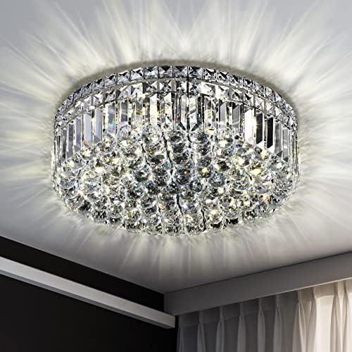 CEENLI 6-Lights Crystal Flush Mount Chandelier Light Fixture with K9 Crystals Modern Ceiling Lights Elegant Pendant Lamp for Bedroom,Hallway,Bar,Living Room,Dining Room,H5.9 xW20 (Bulbs Not Included)