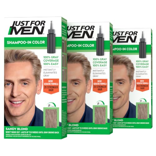 JUST FOR MEN Shampoo-In Color, Hair Color, Sandy Blond H-10 (3 Pack)