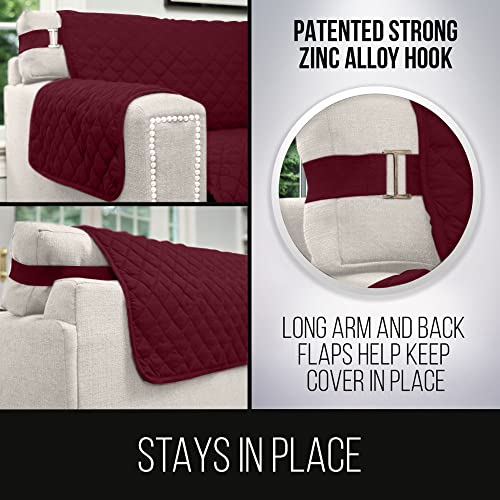 Sofa Shield Patented Couch Slip Cover, Large Cushion Protector, Reversible Stain And Dog Tear Resistant Slipcover, Quilted Microfiber 70” Seat, Washable Covers For Dogs Pets Kids, Burgundy Tan #TOP3