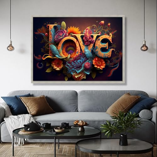 Toile florale Amour 80x110 cm pour habiller un mur vide avec une décoration murale de jardin