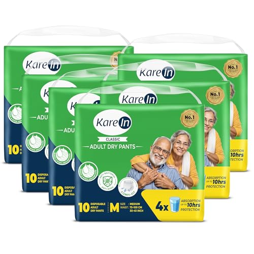 KareIn KareMed Adult Diaper Pants for Incontinence, Medium, Waist Size 75-100 cm (30"-40")-Pack of 6 (60 Count)