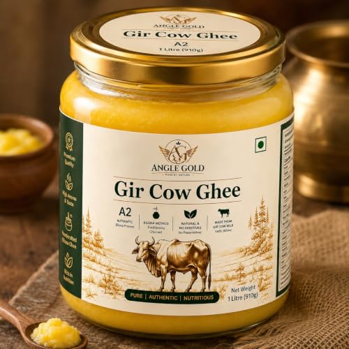 Image of ANGLE GOLD - a2 ORGANIC GHEE - SHREE FOOD a2 Gir Cow Ghee, Organic, Bilona Method, 1 L