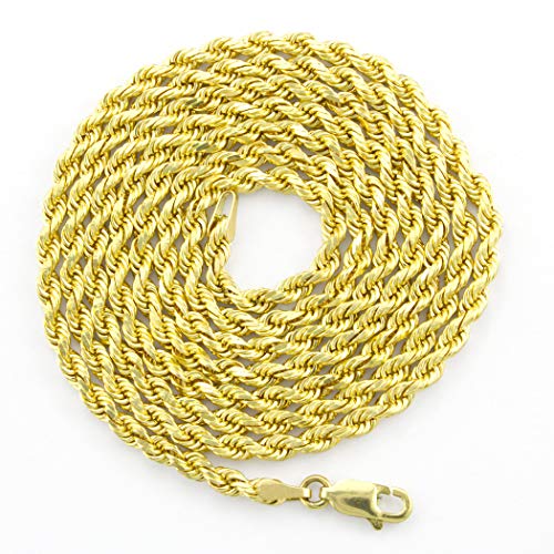 Nuragold 14K Yellow Gold 3Mm Solid Rope Chain Diamond Cut Pendant Necklace, Mens Womens Lobster Clasp 16" 18" 20" 22" 24" 26" 28" 30" - Real Solid Gold Jewelry #TOP3
